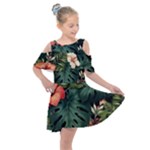 Flowers Monstera Foliage Tropical Kids  Shoulder Cutout Chiffon Dress