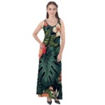 Flowers Monstera Foliage Tropical Sleeveless Velour Maxi Dress
