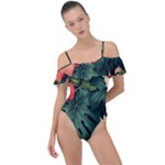 Flowers Monstera Foliage Tropical Frill Detail One Piece Swimsuit
