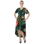 Flowers Monstera Foliage Tropical Front Wrap High Low Dress