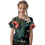 Flowers Monstera Foliage Tropical Kids  Cut Out Flutter Sleeves