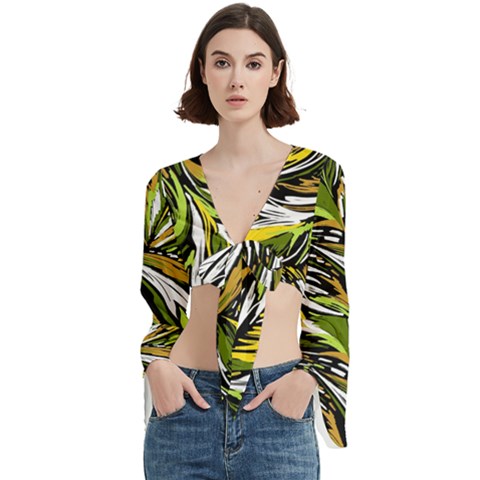 Foliage Pattern Texture Background Trumpet Sleeve Cropped Top by Ravend