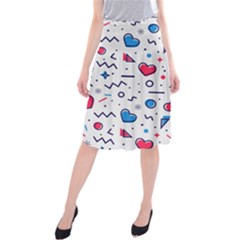 Hearts Seamless Pattern Memphis Style Midi Beach Skirt by Grandong