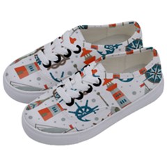 Nautical Elements Pattern Background Kids  Classic Low Top Sneakers by Grandong