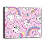 Cute Cat Kitten Cartoon Doodle Seamless Pattern Canvas 14  x 11  (Stretched)