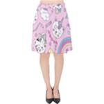 Cute Cat Kitten Cartoon Doodle Seamless Pattern Velvet High Waist Skirt