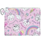 Cute Cat Kitten Cartoon Doodle Seamless Pattern Canvas Cosmetic Bag (XXL)