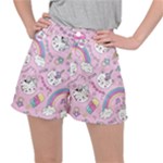 Cute Cat Kitten Cartoon Doodle Seamless Pattern Women s Ripstop Shorts