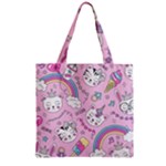 Beautiful Cute Animals Pattern Pink Zipper Grocery Tote Bag