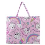 Beautiful Cute Animals Pattern Pink Zipper Large Tote Bag