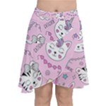 Beautiful Cute Animals Pattern Pink Chiffon Wrap Front Skirt