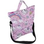Beautiful Cute Animals Pattern Pink Fold Over Handle Tote Bag