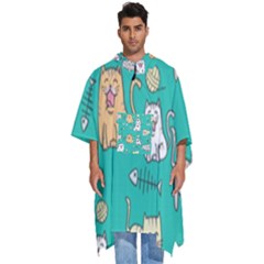 Seamless Pattern Cute Cat Cartoon With Hand Drawn Style Men s Hooded Rain Ponchos by Grandong