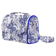 Blue Vintage Background Background With Flowers, Vintage Satchel Shoulder Bag by nateshop