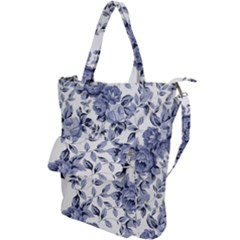 Blue Vintage Background Background With Flowers, Vintage Shoulder Tote Bag by nateshop