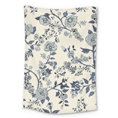 Blue Vintage Background, Blue Roses Patterns, Retro Large Tapestry by nateshop