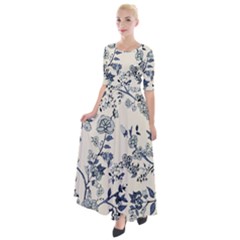 Blue Vintage Background, Blue Roses Patterns, Retro Half Sleeves Maxi Dress by nateshop