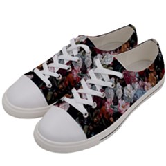 Floral Pattern, Red, Floral Print, E, Dark, Flowers Women s Low Top Canvas Sneakers by nateshop