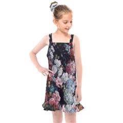 Floral Pattern, Red, Floral Print, E, Dark, Flowers Kids  Overall Dress by nateshop