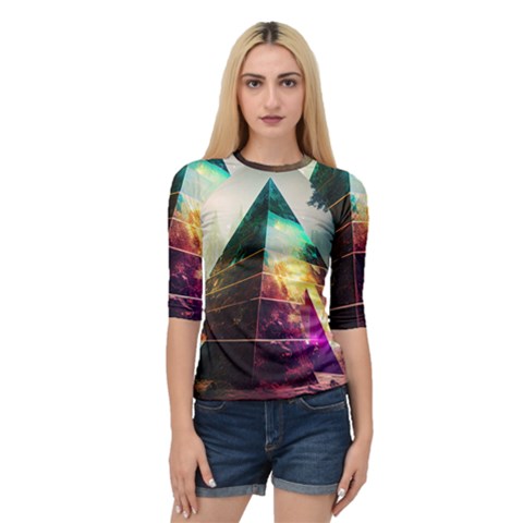 Tropical Forest Jungle Ar Colorful Midjourney Spectrum Trippy Psychedelic Nature Trees Pyramid Quarter Sleeve Raglan T-shirt by Sarkoni