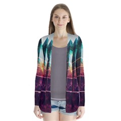 Tropical Forest Jungle Ar Colorful Midjourney Spectrum Trippy Psychedelic Nature Trees Pyramid Drape Collar Cardigan by Sarkoni