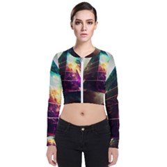 Tropical Forest Jungle Ar Colorful Midjourney Spectrum Trippy Psychedelic Nature Trees Pyramid Long Sleeve Zip Up Bomber Jacket by Sarkoni