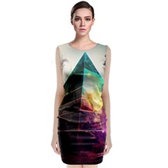 Tropical Forest Jungle Ar Colorful Midjourney Spectrum Trippy Psychedelic Nature Trees Pyramid Sleeveless Velvet Midi Dress by Sarkoni