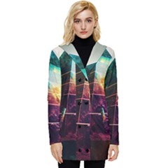 Tropical Forest Jungle Ar Colorful Midjourney Spectrum Trippy Psychedelic Nature Trees Pyramid Button Up Hooded Coat  by Sarkoni