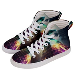 Tropical Forest Jungle Ar Colorful Midjourney Spectrum Trippy Psychedelic Nature Trees Pyramid Men s Hi-top Skate Sneakers by Sarkoni