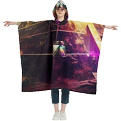 Tropical Forest Jungle Ar Colorful Midjourney Spectrum Trippy Psychedelic Nature Trees Pyramid Women s Hooded Rain Ponchos by Sarkoni