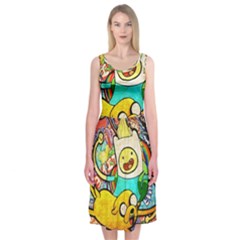 Painting Illustration Adventure Time Psychedelic Art Midi Sleeveless Dress by Sarkoni