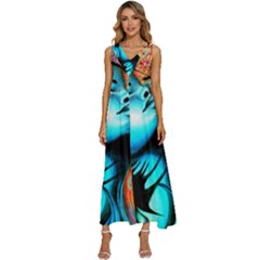 Color Detail Dream Fantasy Neon Psychedelic Teaser V-neck Sleeveless Loose Fit Overalls by Sarkoni