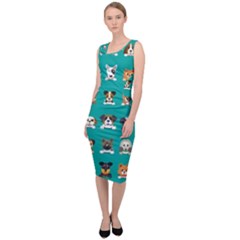 Different Type Vector Cartoon Dog Faces Sleeveless Pencil Dress by Bedest