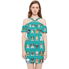 Different Type Vector Cartoon Dog Faces Shoulder Frill Bodycon Summer Dress by Bedest