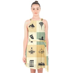 Egyptian Flat Style Icons Halter Collar Waist Tie Chiffon Dress by Bedest