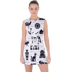 Dark Seamless Pattern Symbols Landmarks Signs Egypt Lace Up Front Bodycon Dress by Bedest