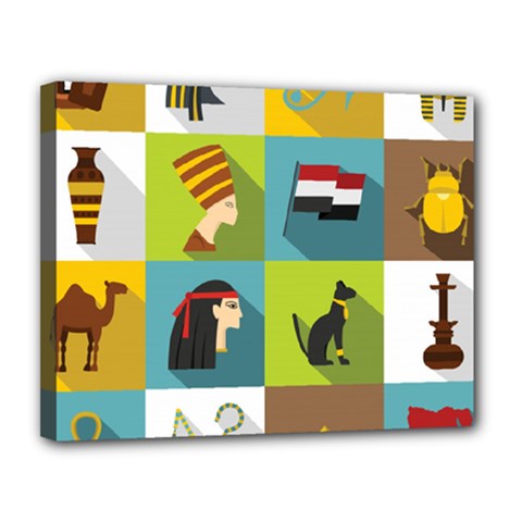 Egypt Travel Items Icons Set Flat Style Canvas 14  X 11  (stretched) by Bedest