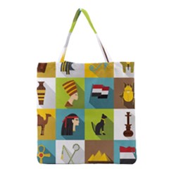 Egypt Travel Items Icons Set Flat Style Grocery Tote Bag by Bedest