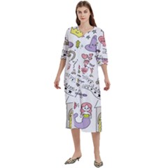 Fantasy Things Doodle Style Vector Illustration Women s Cotton 3/4 Sleeve Night Gown by Bedest