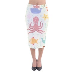 Underwater Seamless Pattern Light Background Funny Velvet Midi Pencil Skirt by Bedest
