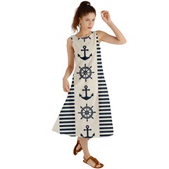 Nautical Seamless Pattern Vector Illustration Summer Maxi Dress by Bedest