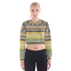 Seamless Pattern Egyptian Ornament With Lotus Flower Cropped Sweatshirt by Hannah976