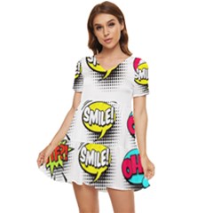 Set Colorful Comic Speech Bubbles Tiered Short Sleeve Babydoll Dress by Hannah976