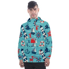 Seamless Pattern Nautical Icons Cartoon Style Men s Front Pocket Pullover Windbreaker by Hannah976