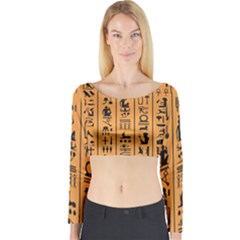 Egyptian Hieroglyphs Ancient Egypt Letters Papyrus Background Vector Old Egyptian Hieroglyph Writing Long Sleeve Crop Top by Hannah976