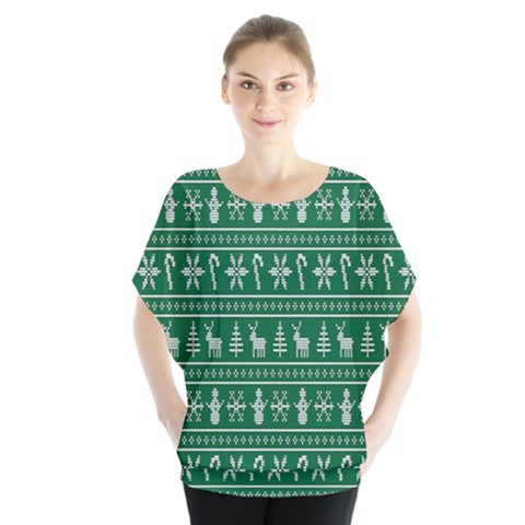 Wallpaper Ugly Sweater Backgrounds Christmas Batwing Chiffon Blouse by artworkshop
