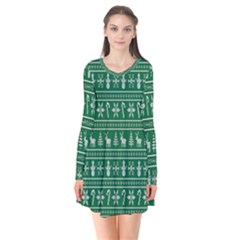 Wallpaper Ugly Sweater Backgrounds Christmas Long Sleeve V-neck Flare Dress by artworkshop