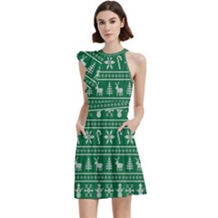Wallpaper Ugly Sweater Backgrounds Christmas Cocktail Party Halter Sleeveless Dress With Pockets