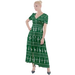 Wallpaper Ugly Sweater Backgrounds Christmas Button Up Short Sleeve Maxi Dress by artworkshop