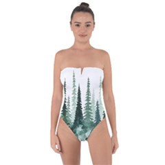 Tree Watercolor Painting Pine Forest Tie Back One Piece Swimsuit by Hannah976